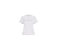 GUESS T-Shirt Donna, Logo con Cuore in Strass, Bianco Puro, Cotone 100%, Taglia L