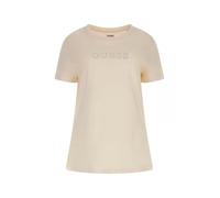 Guess T-Shirt Logo Frontale Strass in Cotone a Girocollo, Maniche Corte. vestibilità Relaxed. (IT, Testo, S, Regular, Regular, Rosa)