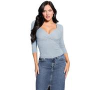 GUESS Top Amira a maniche lunghe da donna a costine arricciate, Blu Coronado, XS