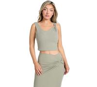 GUESS Top da donna a maniche corte Eco Aimee Jewel Drap Top, Verde muschiato, L