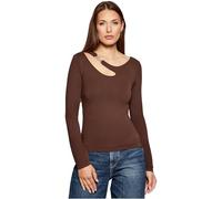 Guess Top da Donna Eco a Maniche Lunghe Eleanor con Fibbia, Marrone Regale, S