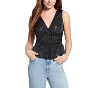 GUESS Women's Sleeveless Gia Tie Front Top, Jet Black
