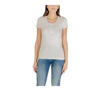 Guess, ,Tops ,Donna ,Beige ,L Magliette con Strass e Scollo Rotondo