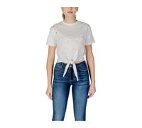 Guess, ,Tops ,Donna ,Beige ,M TieFront Logo Tee Short Sleeve Knotted Top