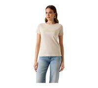 Guess, ,Tops ,Donna ,Beige ,XL T-shirt a Maniche Corte Girocollo in Cotone