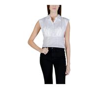 Guess, ,Tops ,Donna ,Bianco ,L Camicetta Senza Maniche con Bottoni e Colletto Classico