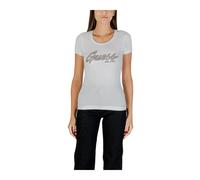 Guess, ,Tops ,Donna ,Bianco ,S T-shirt con stampa di strass e scollo rotondo