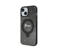 iPhone 15 Plus Guess Ring Stand Glitter MagSafe Case Nero
