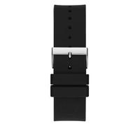 GUESS US Men's Cut-Through Silver-Tone and Black Silicone Multifunction Watch