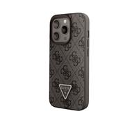 Guess Custodia per iPhone 15 Pro in Pelle PU con Triangolo Strass 4G e Triangolo Logo Marrone