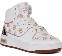 Guess Tulia High Top Casual Scarpe Da Donna In Bianco Oro Taglia UK 3 - 8