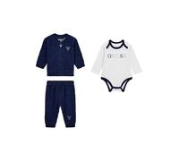 GUESS Unisex Baby Eco Jacquared Felpa, Body a maniche lunghe e pantaloni Playwear set, Blu Segreto, 6 Months