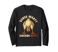Guess What Chicken Butt Meme Funny Chicken Farmer Maglia a Manica