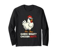 Guess What Chicken Butt Meme Funny Chicken Farmer Maglia a Manica
