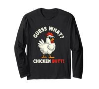 Guess What Chicken Butt Meme Funny Chicken Farmer Maglia a Manica