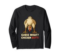 Guess What Chicken Butt Meme Funny Chicken Farmer Maglia a Manica