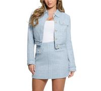 GUESS Women's Eco Daphnee Cropped Jacket, Light Blue/White Combo