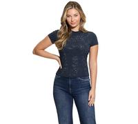 Guess Women's Short Sleeve Mock Neck all Over 4G Tee, Suiting Blue