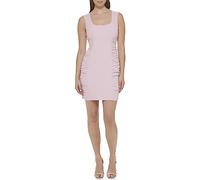GUESS Women's Side Rouched Sleeveless Square Neck Dress, Light Rose, 14