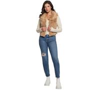 GUESS Women's Sleeveless Emma Fur Vest, Khaki Tan Multi
