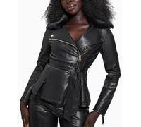 GUESS Women's Tulip Peplum Zip Faux Leather Jacket, Extra Large Black
