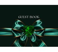 Guest Book: Emerald Green Silk Ribbon with Heart Gemstone, Luxury for Weddings, Anniversaries and Events, Elegant Keepsake for Guests Messages