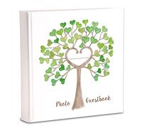 Guestbook Libro degli invitati per Feste di Matrimonio Compleanno Battesimo cm 20x20 70 Pagine Copertina Rigida, Albero Cuori Verdi