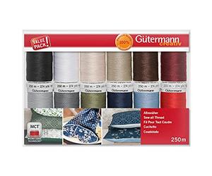 Gütermann creativ Set filo da cucito con 12 bobine Cucitutto 250 m nei colori base