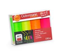 Gütermann creativ Set filo da cucito NEON con 4 bobine Cucitutto 100 m in diversi colori