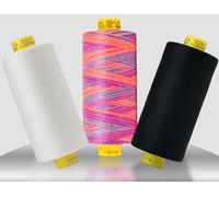 Gütermann Mara 120 - Set da cucito a 3 fili, 1000 m per bobina, filo da cucito in poliestere, bianco e nero, multicolore 9814