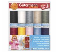 Gütermann Set di 10 bobine di filo da cucito Allesnäher Water Repellent da 100 m. Ideale per cuciture idrorepellenti di chiusura e trapuntatura.