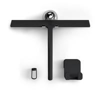 GÜTEWERK Set di estrattore doccia con supporto, nero, larghezza 28 cm, senza foratura, in silicone, per doccia, bagno, finestre, in acciaio inox, con supporto a ventosa