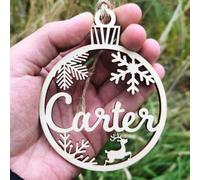 Gufacai Decorazioni natalizie personalizzate, palline decorative in legno per albero di Natale, etichette per confezioni regalo, segnaposto con nomi diversi incisi al laser, decorazioni natalizie (6