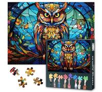 Gufetto su un vetro colorato per finestra, puzzle per adulti, 1000 pezzi, in vetro colorato, gufo Jigsaw, puzzle per adulti, decorazione della casa, difficile da sfidare, per gli amanti dei puzzle, 50