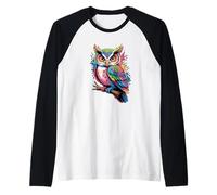 Gufi Colorati Gufo Uccello Animale Natura Arte Creativa Maglia con Maniche Raglan