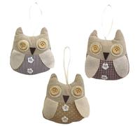 Gufi da appendere in set da tre pezzi, Set di 3 gufi in tessuto con appendino, Decorazione gufetti in confezione da 3 pezzi