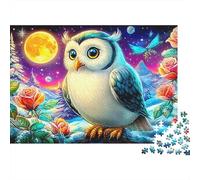 Gufi nella Neve Premium Puzzle 1000 Pezzi Adulti Gufo Rose Neve Luna Piena Spesse Resistenti Alta Qualità Vivaci Stimolanti Difficile Antistress 70x50cm/1000pz