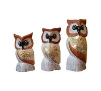 Gufi Set Statuette Legno Soprammobile Stile Etnico