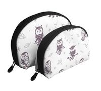 Gufi simpatico cartone animato, Borsa per trucco a conchiglia Portamonete da donna Borsa da toilette piccola Borsa per cosmetici 2 pezzi