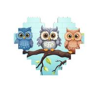 Gufi su un ramo Blocco di mattoni Puzzle a forma di cuore, puzzle con immagini personalizzate per adulti Micro blocchi di costruzione 3D per la decorazione della casa Set di mattoni