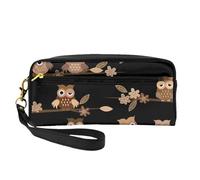 Gufi svegli del fumetto marrone, Borsa per il trucco Borsa per cosmetici Borsa da viaggio portatile da toilette Astuccio in pelle per donne e ragazze