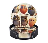 Gufi Uccelli Set di 6 sottobicchieri con supporto in pelle sottobicchieri protezione da tavolo tappetino per tazza per bar decorazione tazza pad per tavolino da caffè cucina sala da pranzo