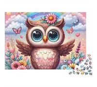 Gufo Arcobaleno Simpatico Puzzle 1000 Pezzi per Adulti Gufo Rosa con Cuore e Fiori Arcobaleno Premium Alta Qualità Robusto Vivace Stimolante Gioco in Famiglia 38x26cm/1000pz