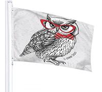 Gufo Bandiera 4x6 FT Simpatici Gufi Animali Notturni con Fiocco a Quadretti Rosso Occhiali Parola Bandiere per Esterni Grande Benvenuto Cortile Striscioni Casa Giardino Cortile Prato Decor Nero Bian