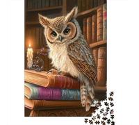 Gufo Biblioteca Puzzle 1000 Pezzi Carta Puzzle per Adulti Libri Antichi Studio Decorazione Casa Relax Attività in Famiglia Regalo 52x38cm/1000pcs