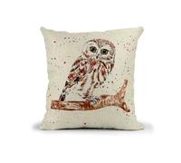 Gufo British Wildlife dipinto a mano acquerello Art Linnen Cuscino con imbottitura o solo copertura, 40 x 40 cm, regalo, Natale, compleanno (solo copertura)