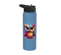 Gufo carino con grandi occhi e macchie colorate Stainless Steel Insulated Water Bottle