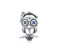 Gufo che Indossa un Cappello da Dottore Fascino Collana di Perline, Accessorio Braccialetto Fascino Placcato Argento, Compatibile con Collana Braccialetto Pandora, Regalo per le Donne