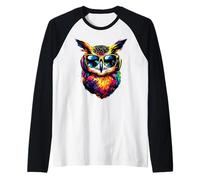 Gufo Colorato Colori Arcobaleno Pop Art Gufo Gufi Maglia con Maniche Raglan