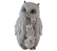 Gufo da neve con 3 ragazzi, coccolarsi in piumaggio, in pietra artificiale, dipinto a mano, collezione Vogler 837-5169